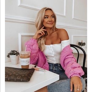 Express Cropped Off The Shoulder Button Top